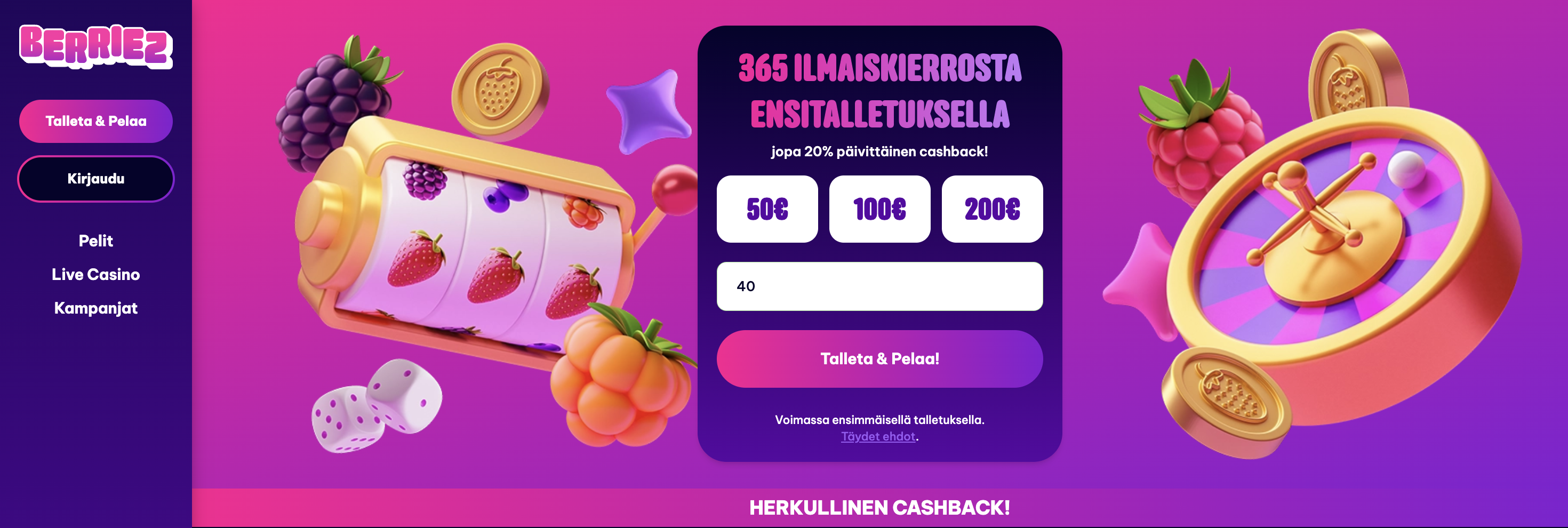 Berriez Casino -sivuston etusivu