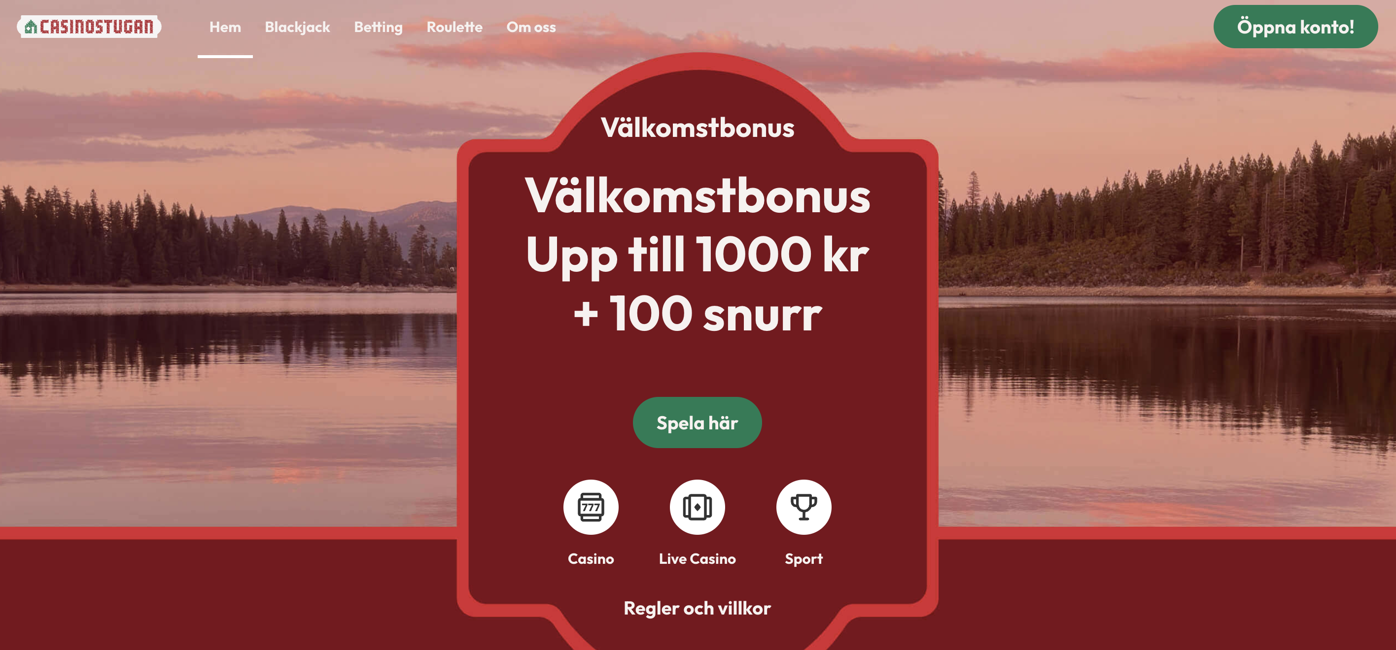 Casinostugan välkomstbonus upp till 1000 kr + 100 snurr utan omsättningskrav