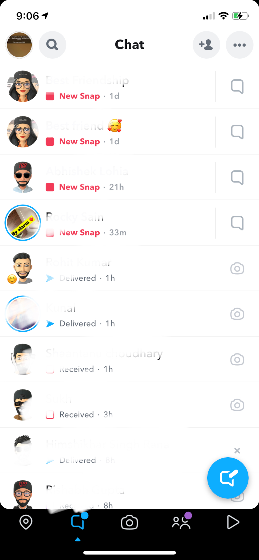 Screenshot of all Snapchat contacts