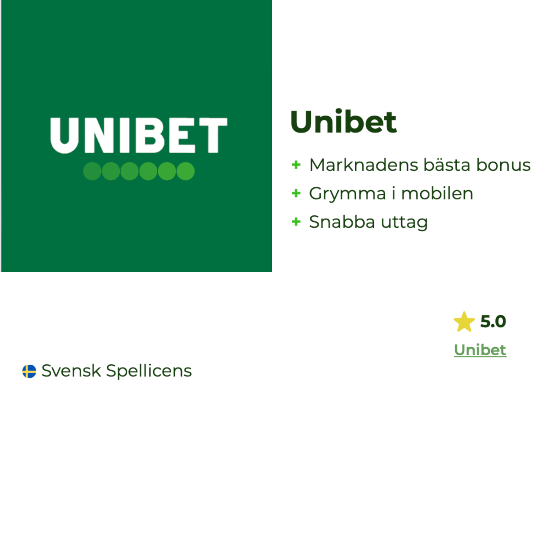 Unibet erbjuder svensk spellicens.