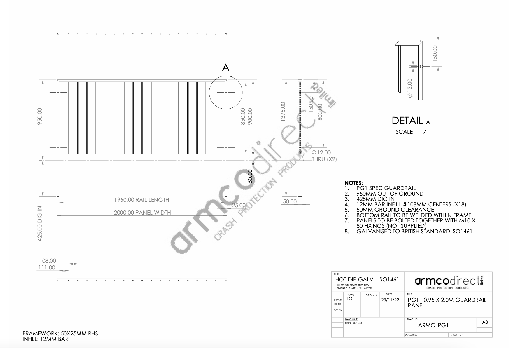 Pedestrian Guardrail Standard Detail – Armco Direct Armco Direct