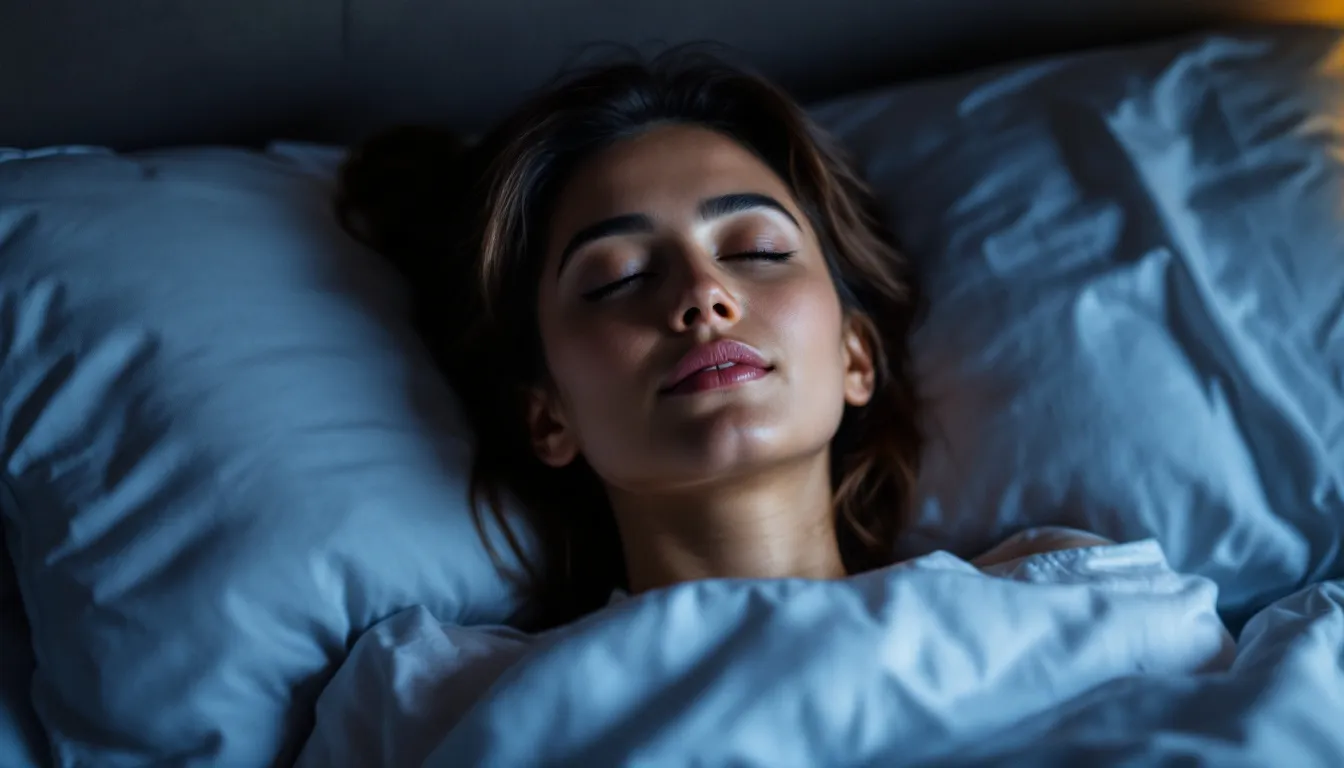 The image depicts a person sleeping peacefully with their airways clear, suggesting they are not experiencing snoring or sleep apnea symptoms. This serene scene highlights the importance of good sleep quality and the effectiveness of anti snoring devices in promoting restful sleep.
