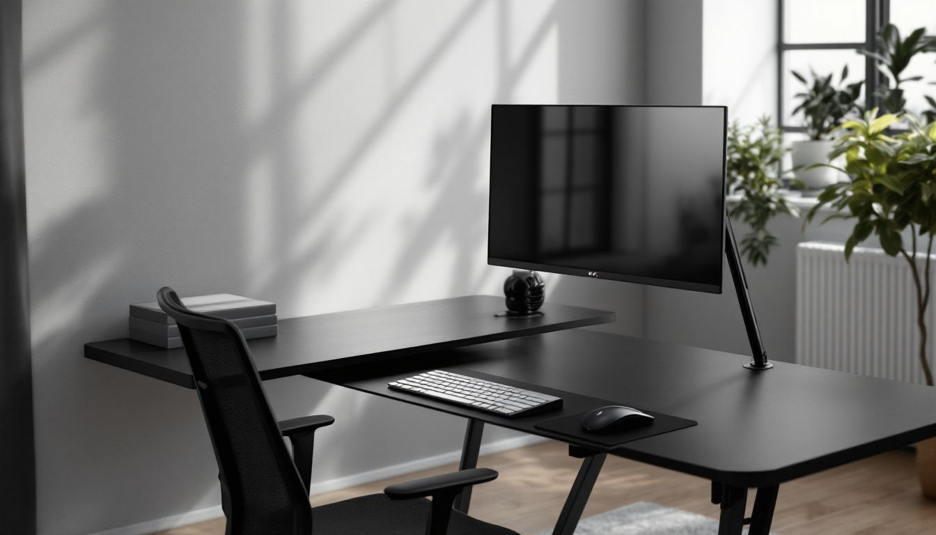 A well-arranged workspace showing ideal desk and monitor placement for good posture.