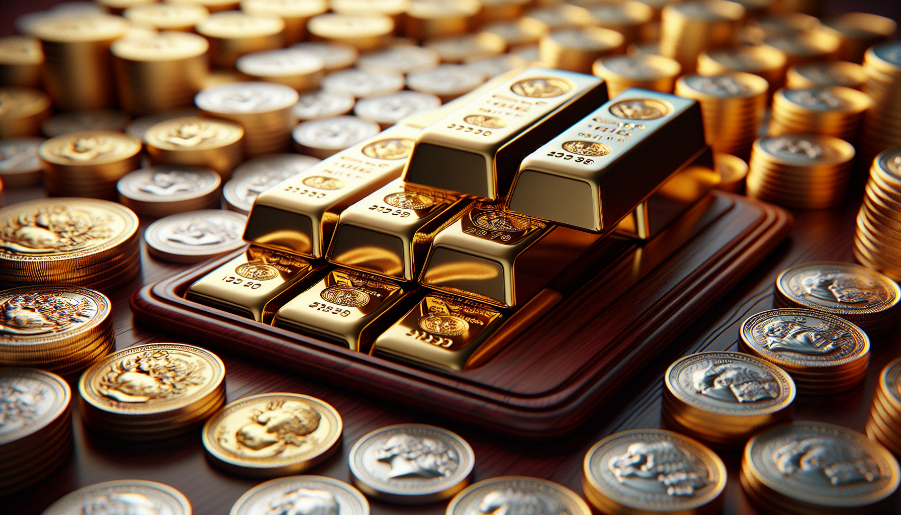 Gold bars and silver coins