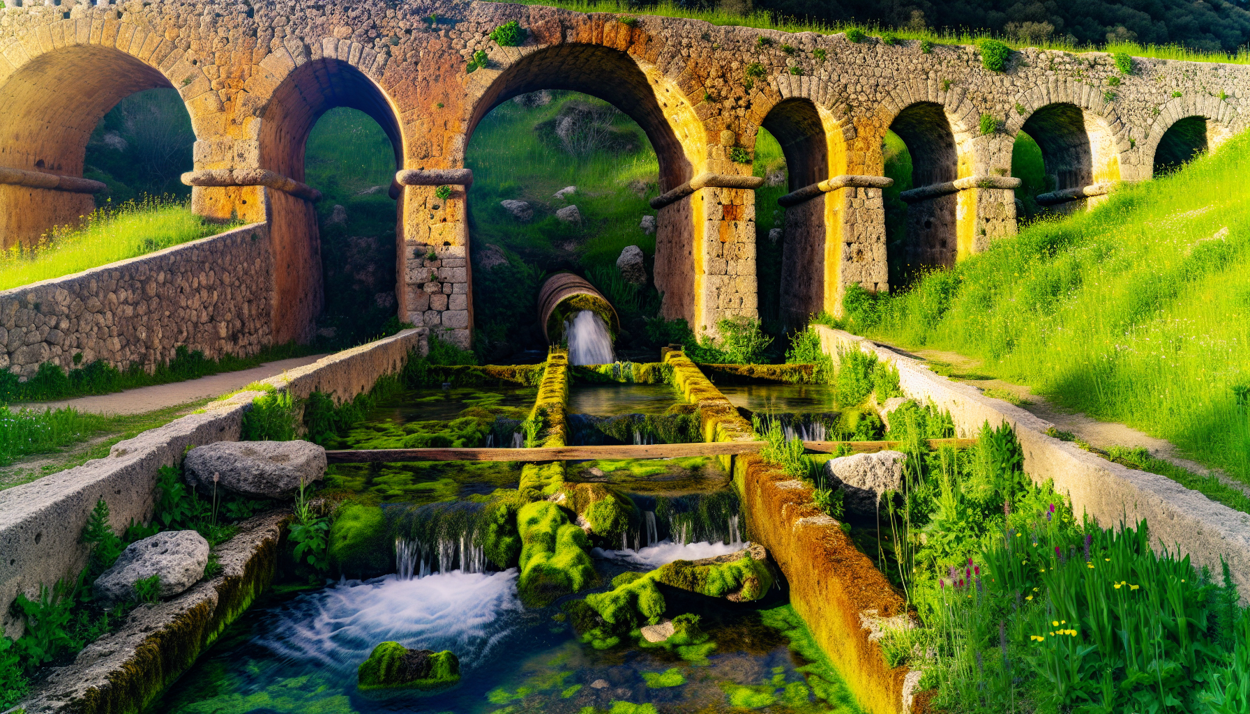 Photo of a Roman aqueduct sourcing water from a spring