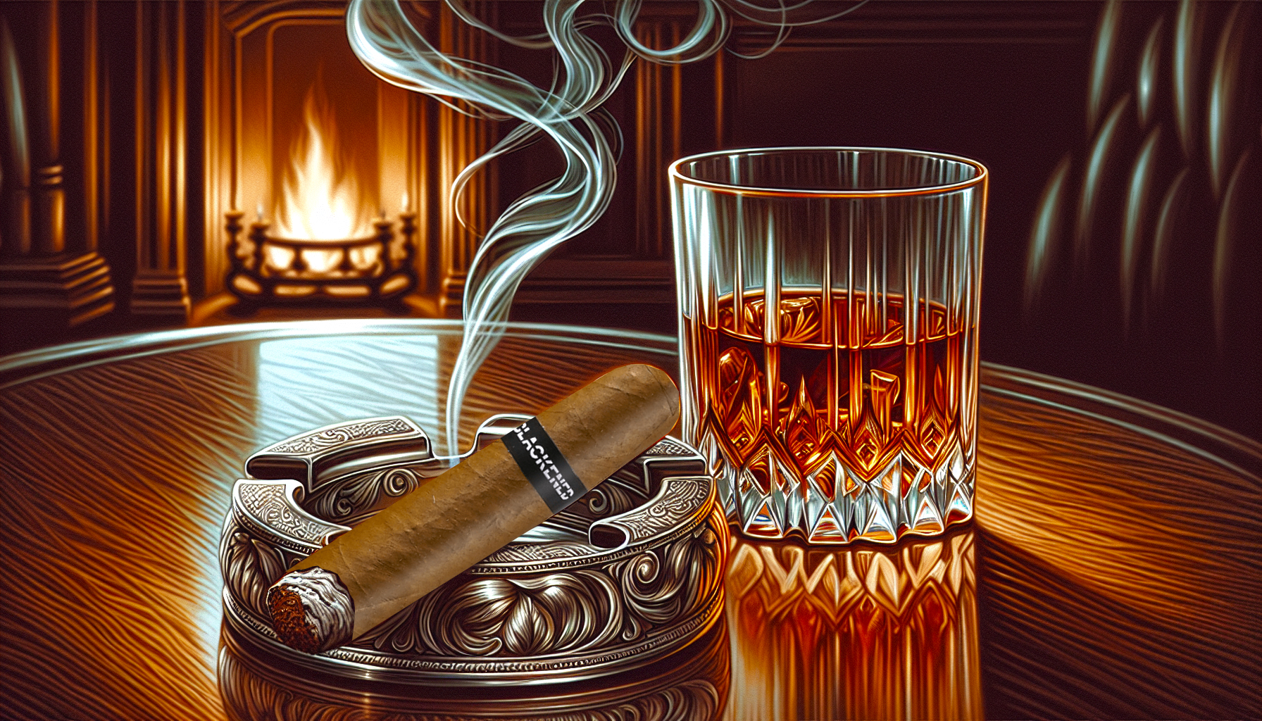 Illustration of a smooth cigar and whiskey