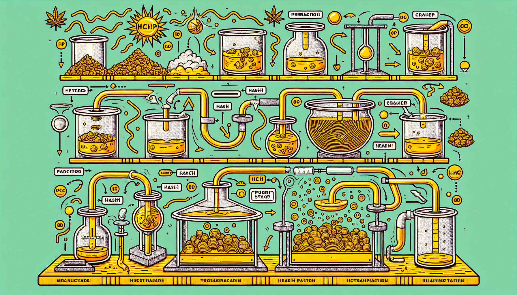 A schematic representation of the HHCP hash manufacturing process, visualizing the different steps.