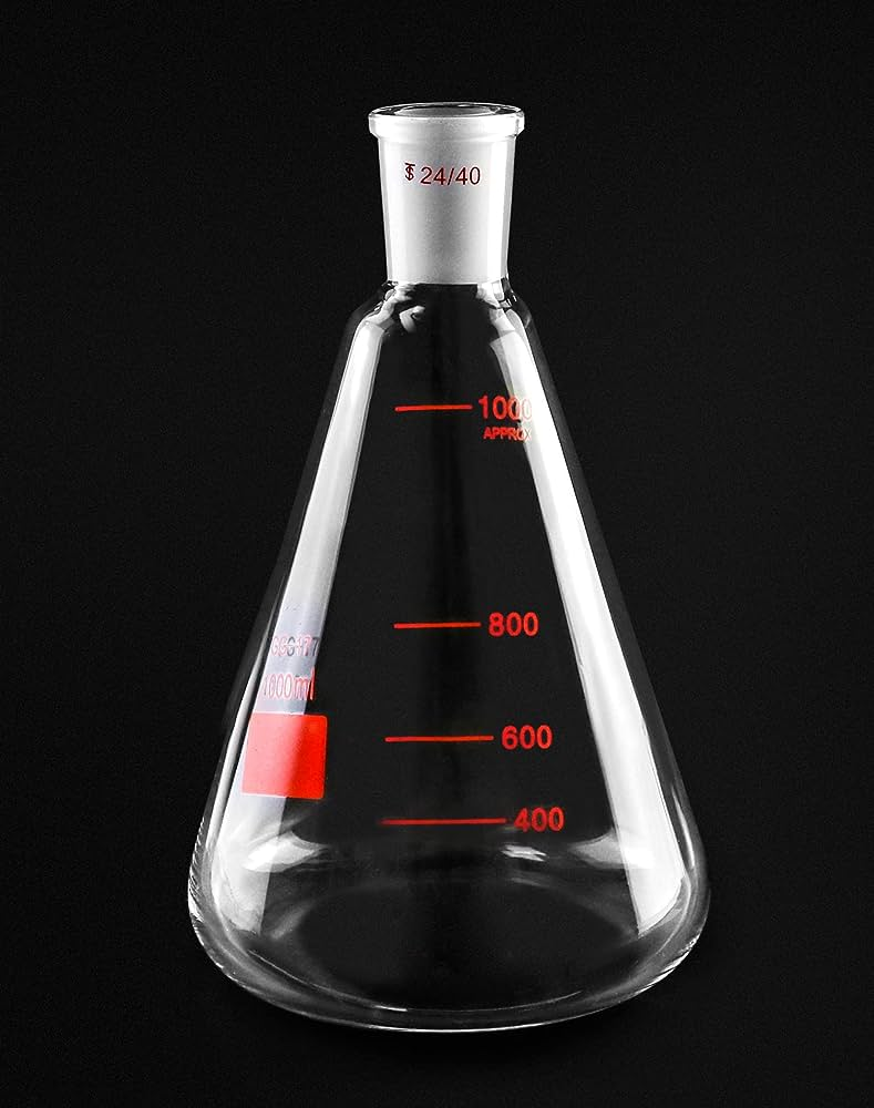 A flask made of borosilicate glass with thick walls and heavier construction