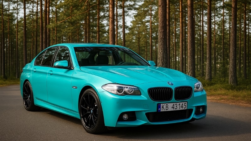 BMW wrapped in ice glossy blue vinyl wrap