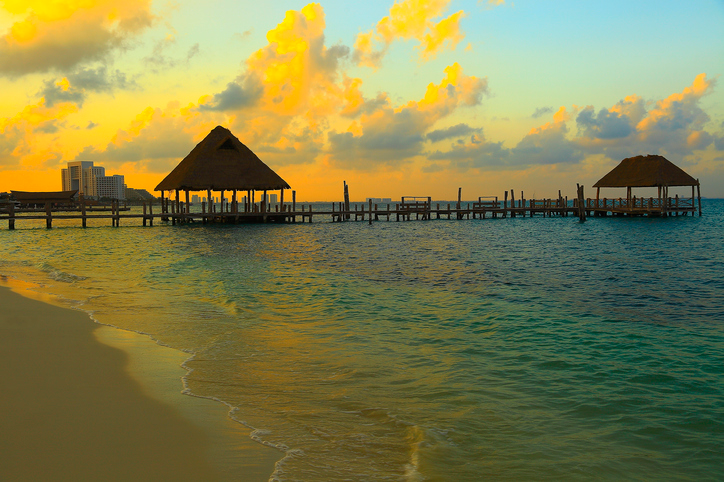 Cancún beach at sunset. 