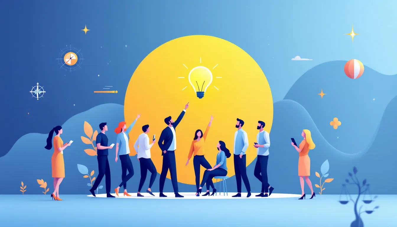 An illustration depicting leadership development training programs for people managers.
