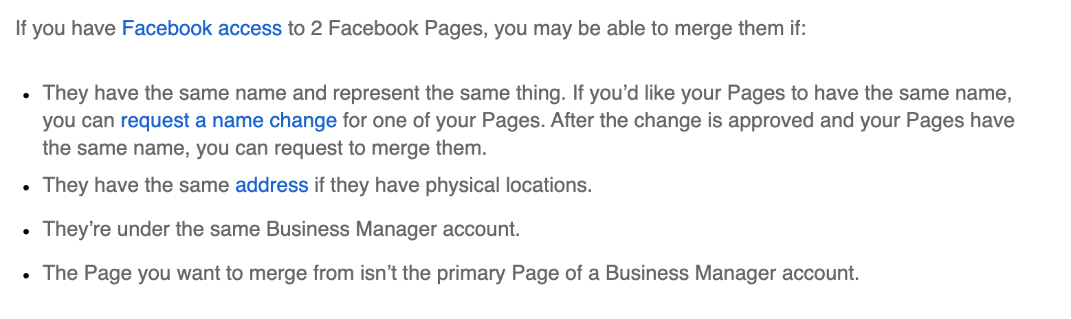 When you can merge pages. Source: Facebook.com