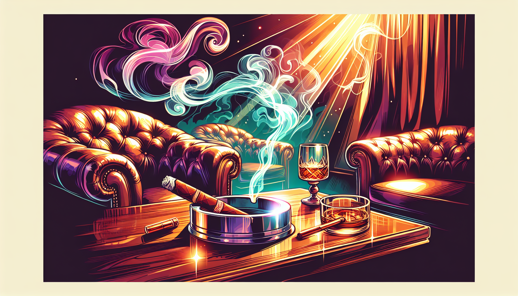 An illustration depicting the smoking experience of cigars, including the Laguito No. 6.