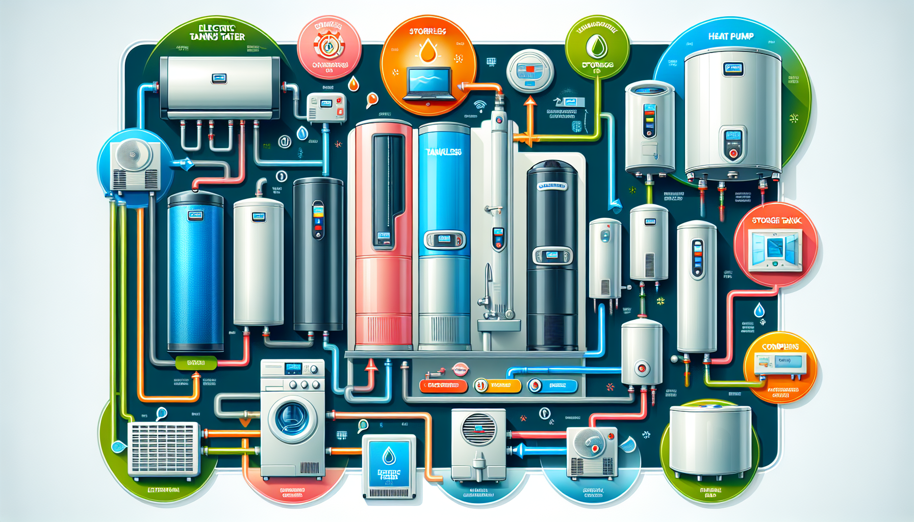 An illustration of different types of electric hot water systems available.