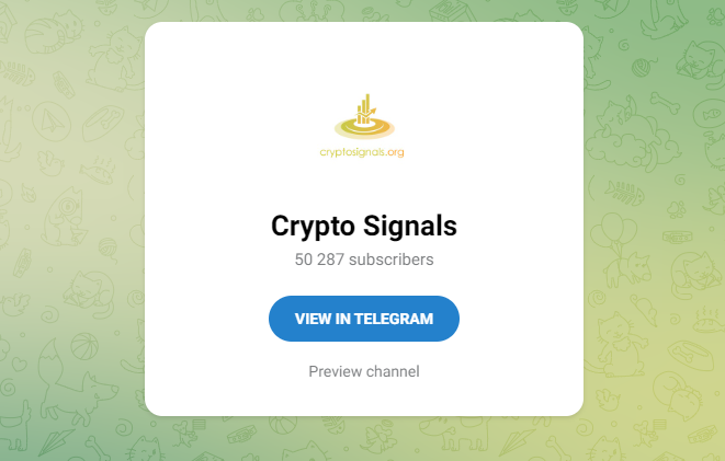 CryptoSignals.org gives free crypto signals on Telegram.