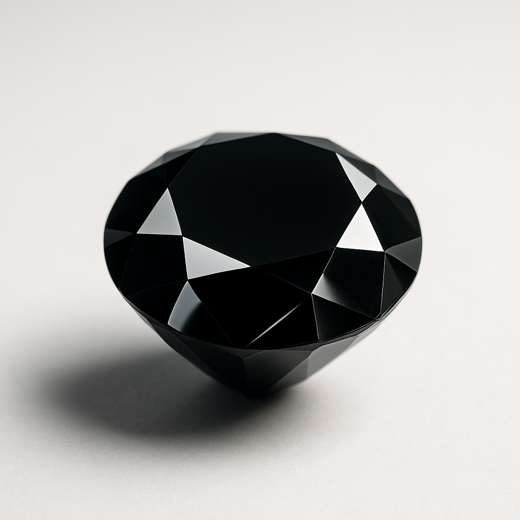 Juodas deimantas – aukštos kokybės poliruotas akmuo su giliu juodu atspalviu ir šviesos atspindžiais