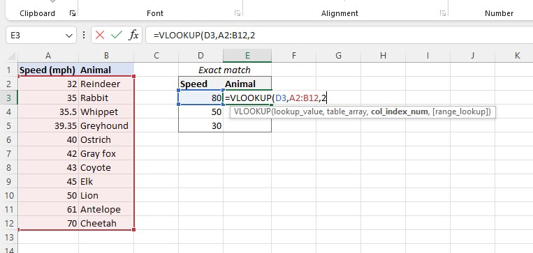 Type "2" for the column index number to return a value from the second leftmost column.