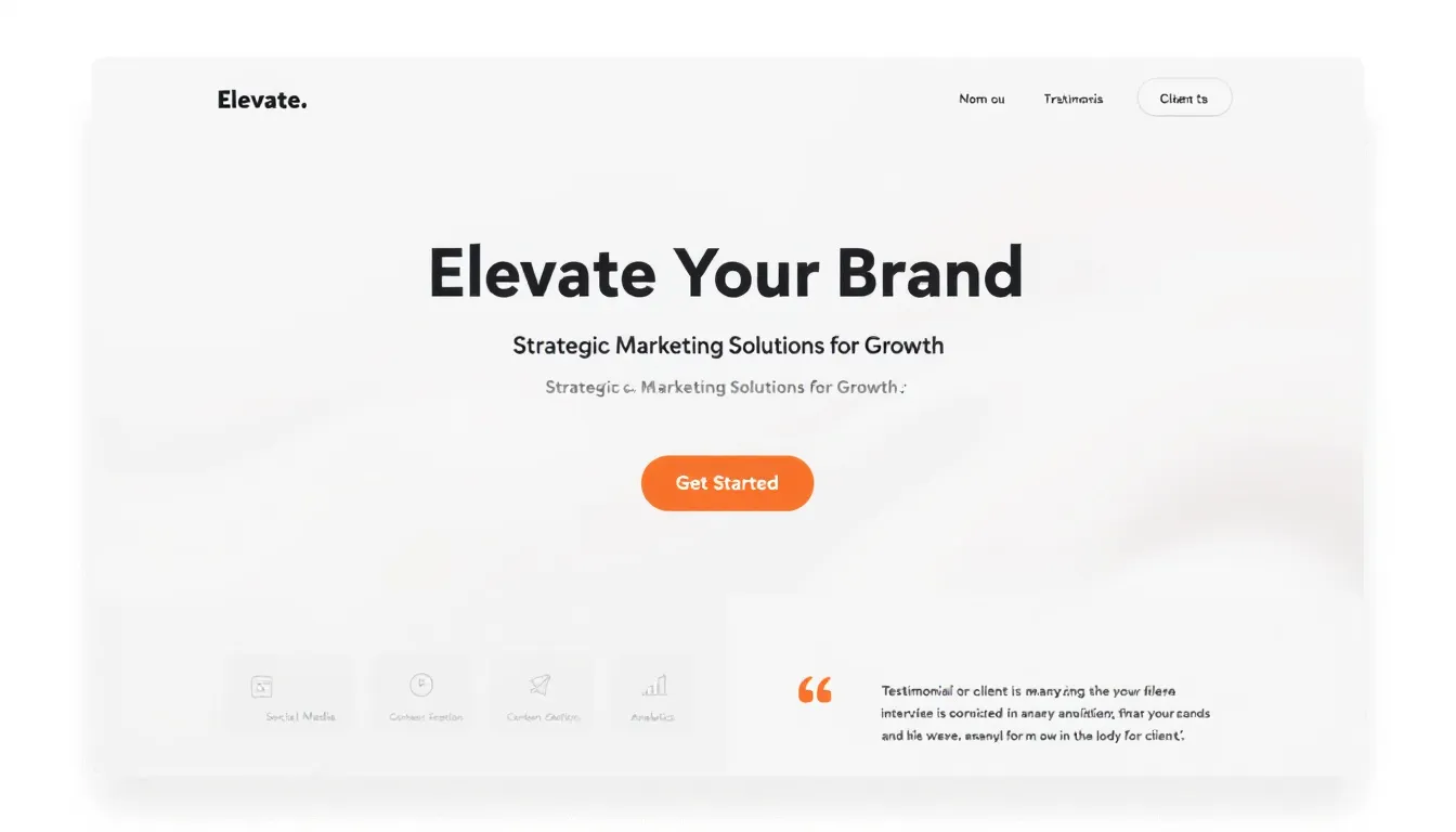 The image showcases a modern marketing company website designed to convert visitors into clients, featuring a clean layout, engaging visuals, and clear calls to action. It emphasizes digital marketing strategies, including social media marketing and SEO, aimed at attracting ambitious brands and small businesses looking to enhance their online presence.