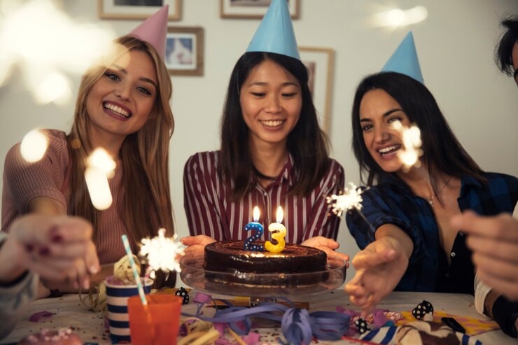Girls having a birthday party