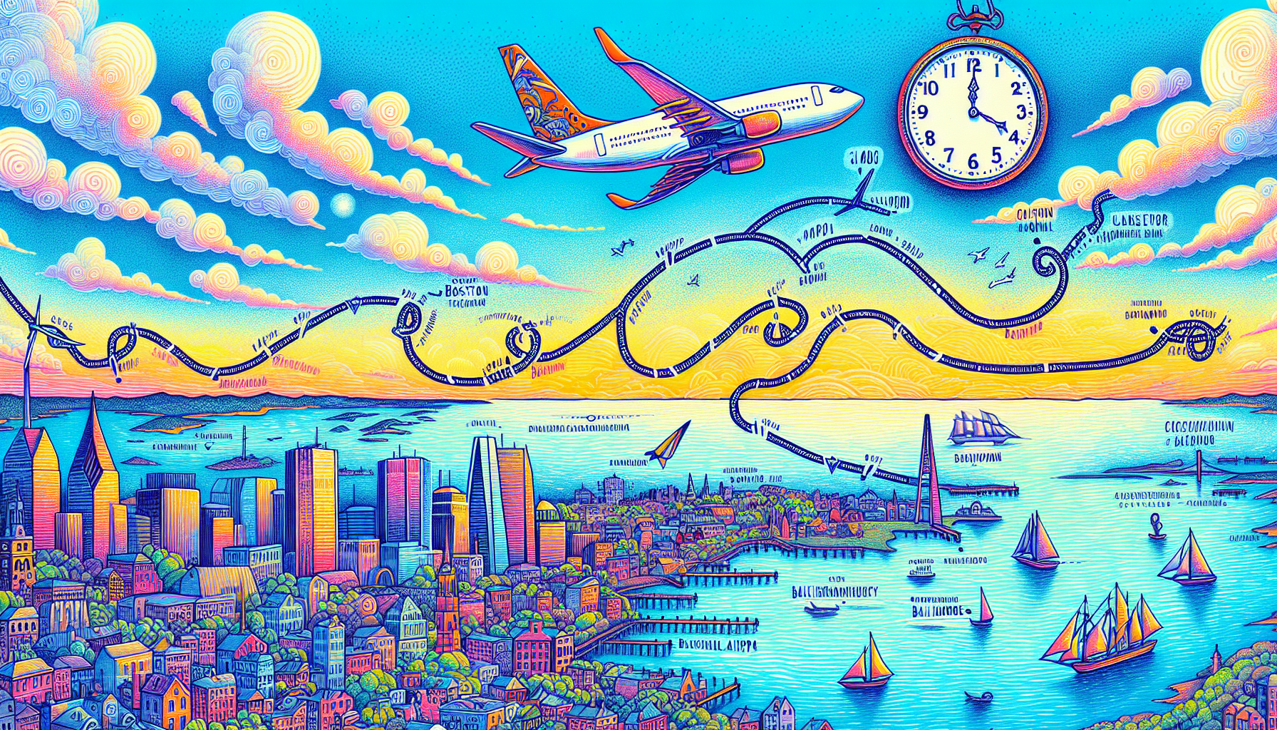 A visual representation of average flight time from Boston to Baltimore.