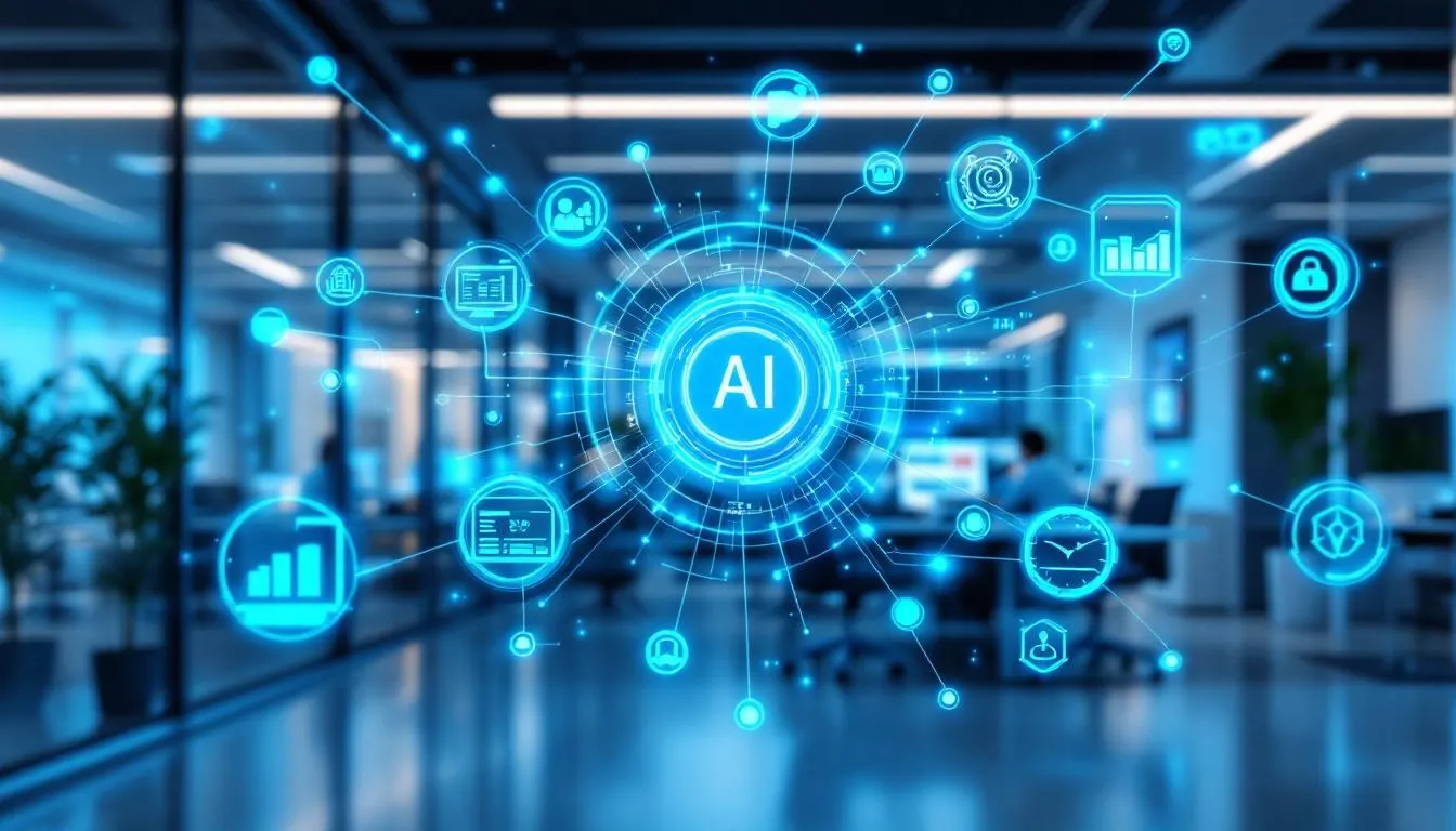 The image illustrates the concept of AI agents becoming an integral part of our daily workflows, symbolizing the transition to a new era of autonomous systems. It showcases various autonomous AI agents collaborating to perform complex tasks and analyze both structured and unstructured data, emphasizing their role in enhancing decision-making and operational efficiency without constant human intervention.