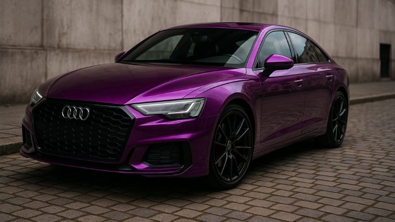 Audi wrapped in metallic glossy purple vinyl wrap