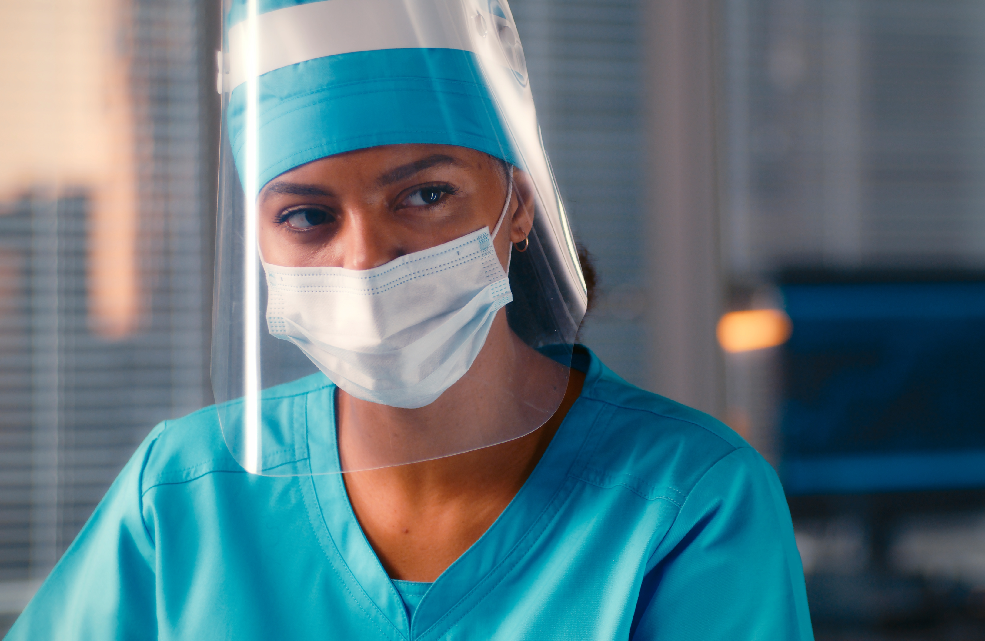 Face shield in healthcare - surgical mask - minimize exposure - protect