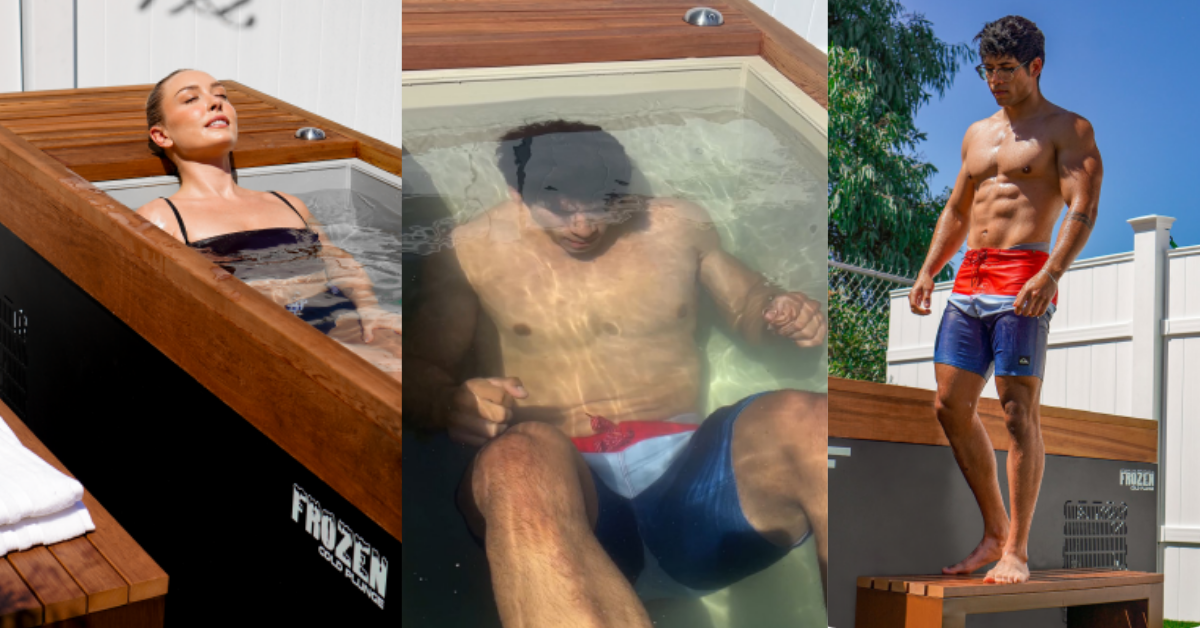 Image of people cold-water-swimming at home in their Medical Frozen™ cold plunge ice baths.