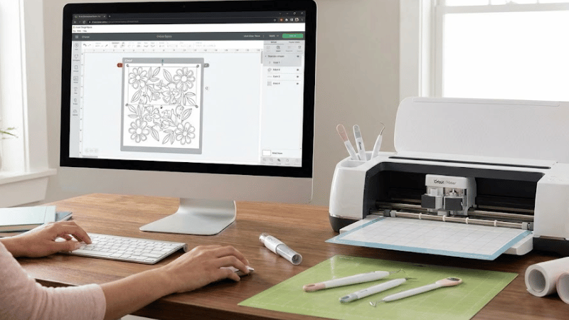 A woman is preparing cut file in Cricut Software.