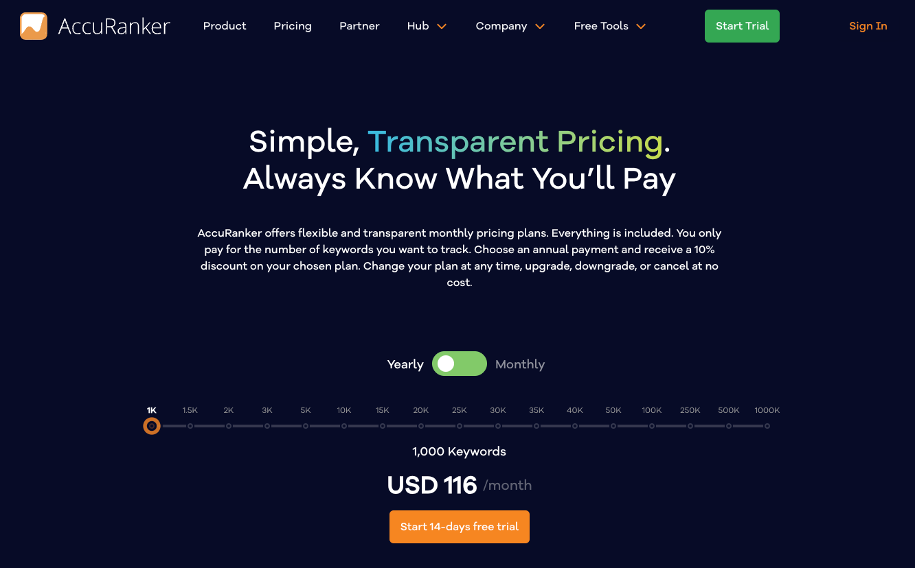 AccuRanker's pricing plan