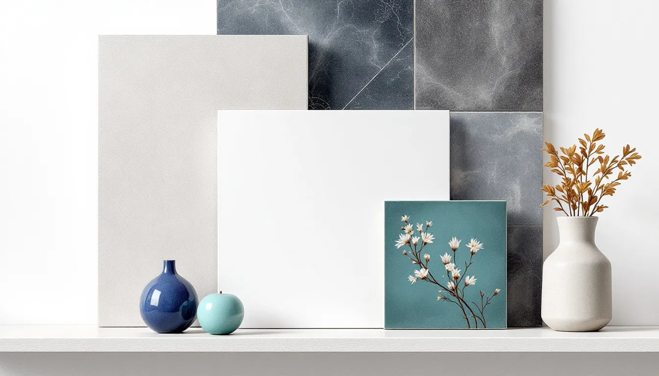 A variety of ceramic tiles showcasing different colors and patterns.