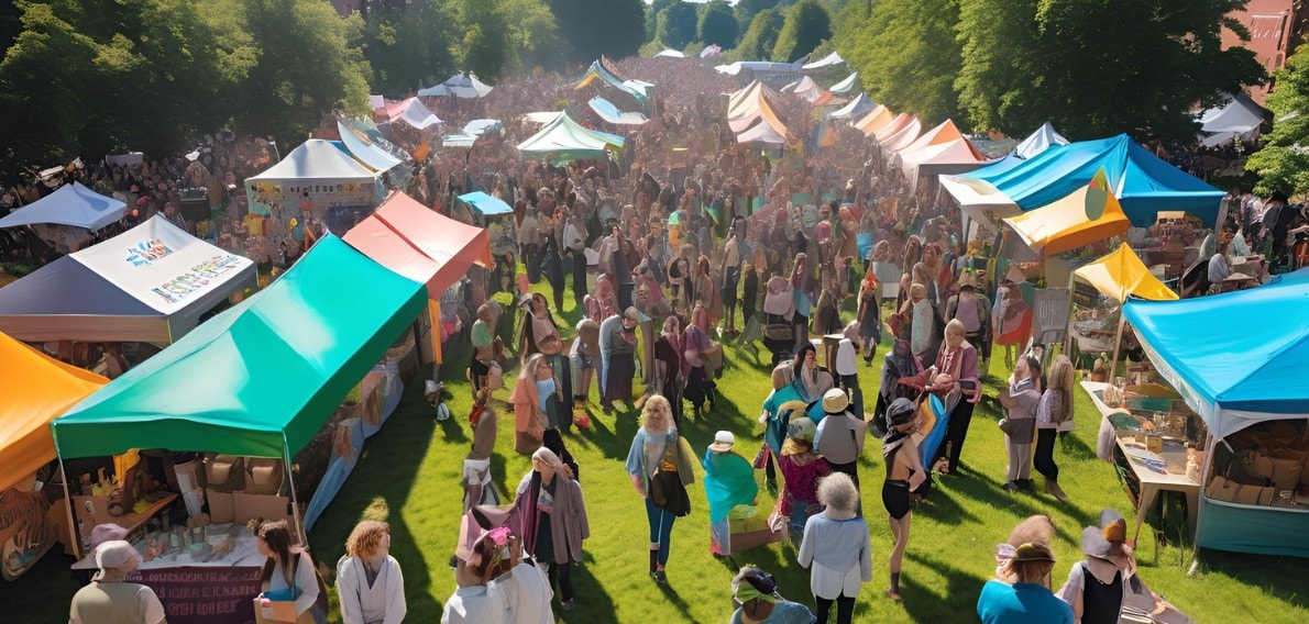 Concert crowd with reusable cups and no single-use plastics