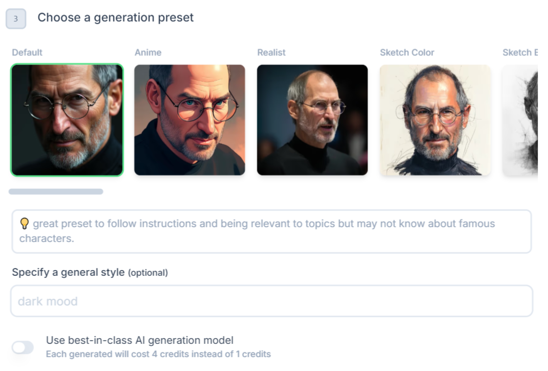 Choose a generation preset