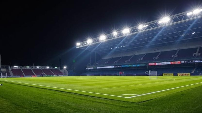 Wide angle light distribution from LED flood lights in a stadium