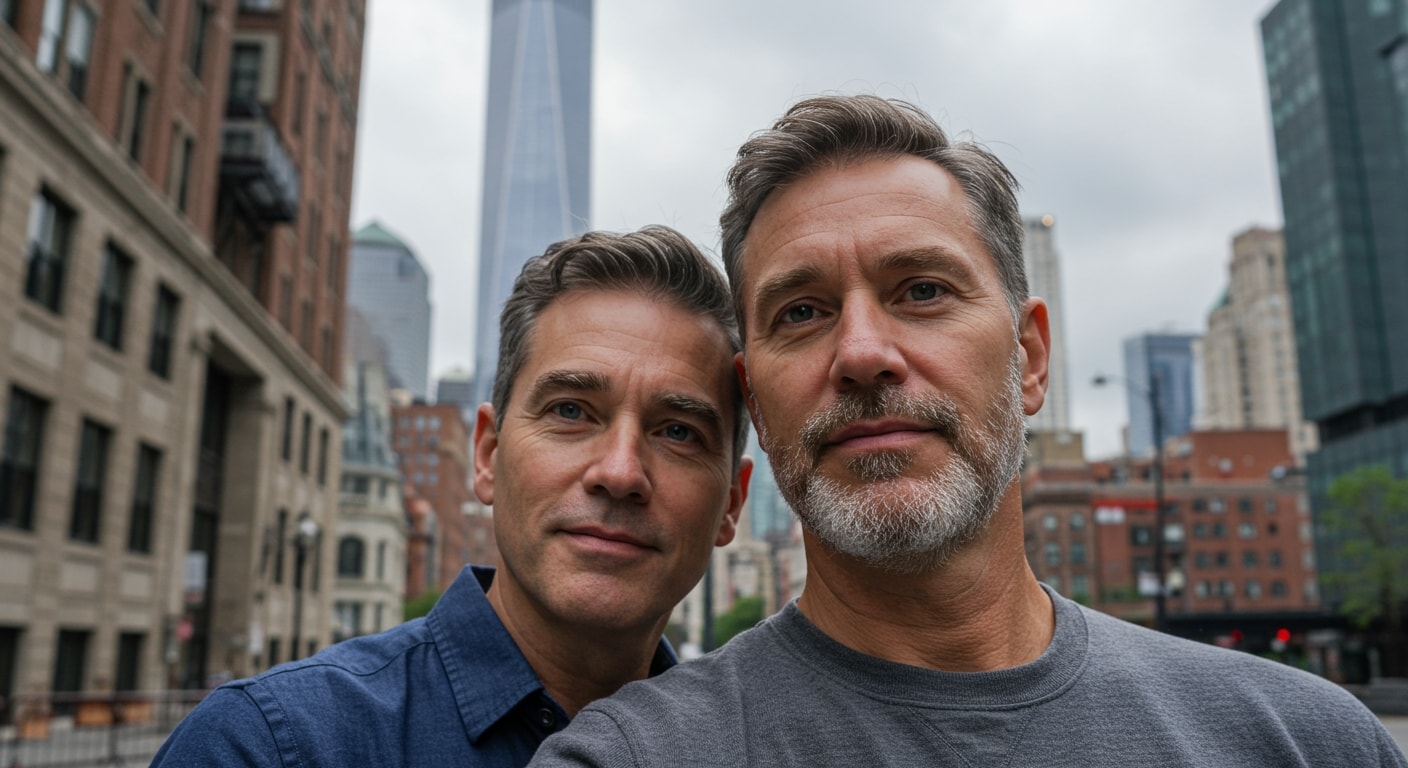 Gay couple building emotional intimacy and connection in their Manhattan relationship.