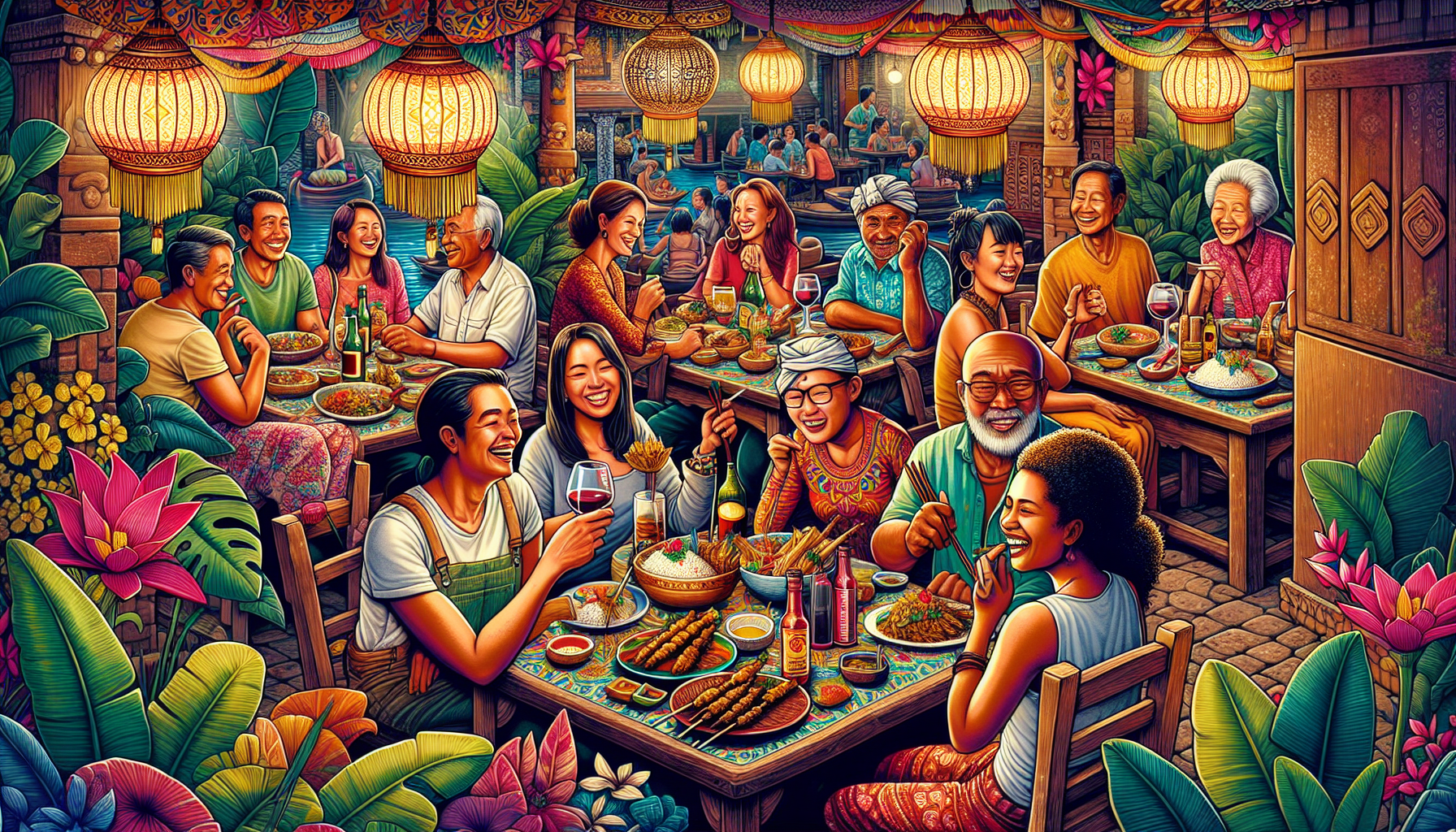 A vibrant dining scene showcasing local Balinese cuisine.
