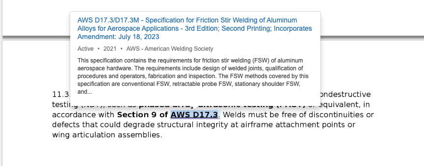 Automatically creating reference links across industry standards in Engineering Workbench