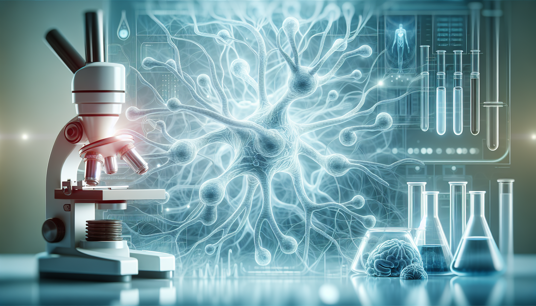 Illustration of nerve cells and brain cells in a clinical trial setting