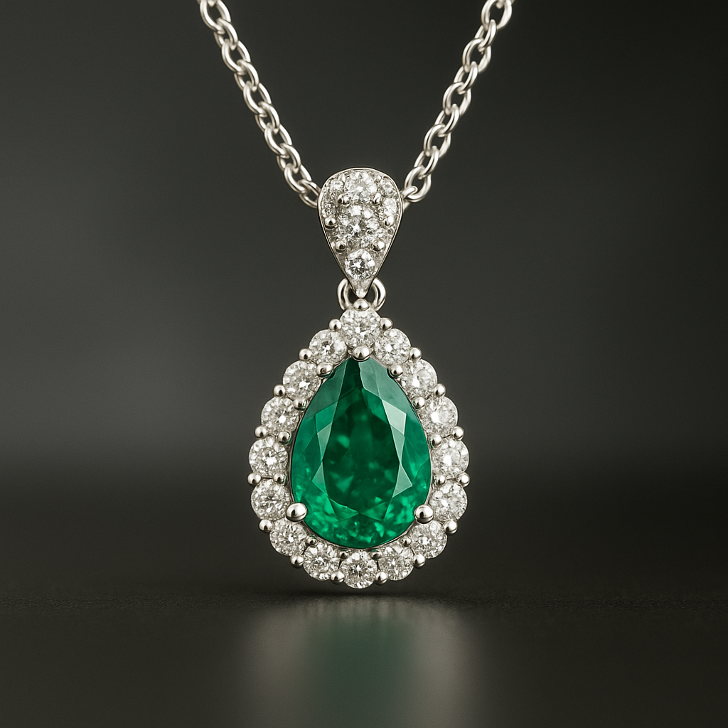 Pakabukas su smaragdu ir deimantais