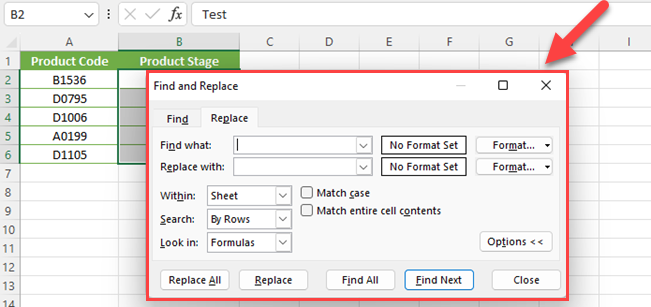 Excel Find and Replace dialog box