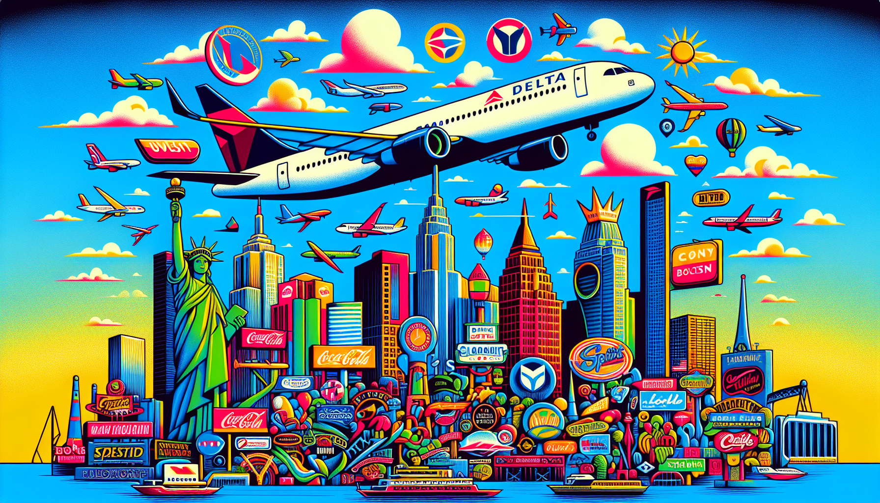 An illustration of various airlines operating flights from Boston to Las Vegas.