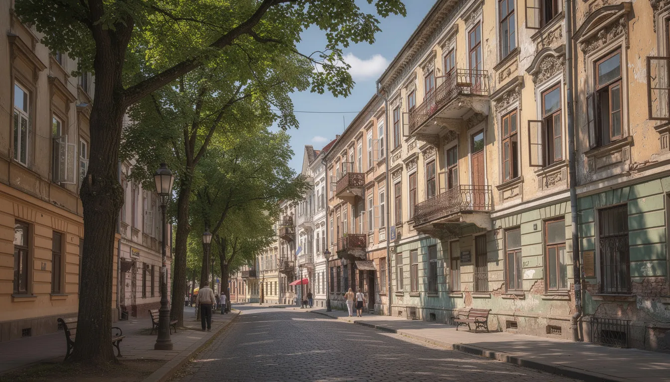 Na zdjęciu widać zabytkową alejkę otoczoną drzewami oraz przedwojenne kamienice, które tworzą klimatyczną atmosferę Starego Żoliborza w Warszawie. Słoneczny dzień podkreśla urok tej cichej dzielnicy, znanej z pięknych widoków i historycznej architektury.