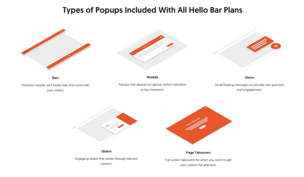 Types of popups available in Hello Bar