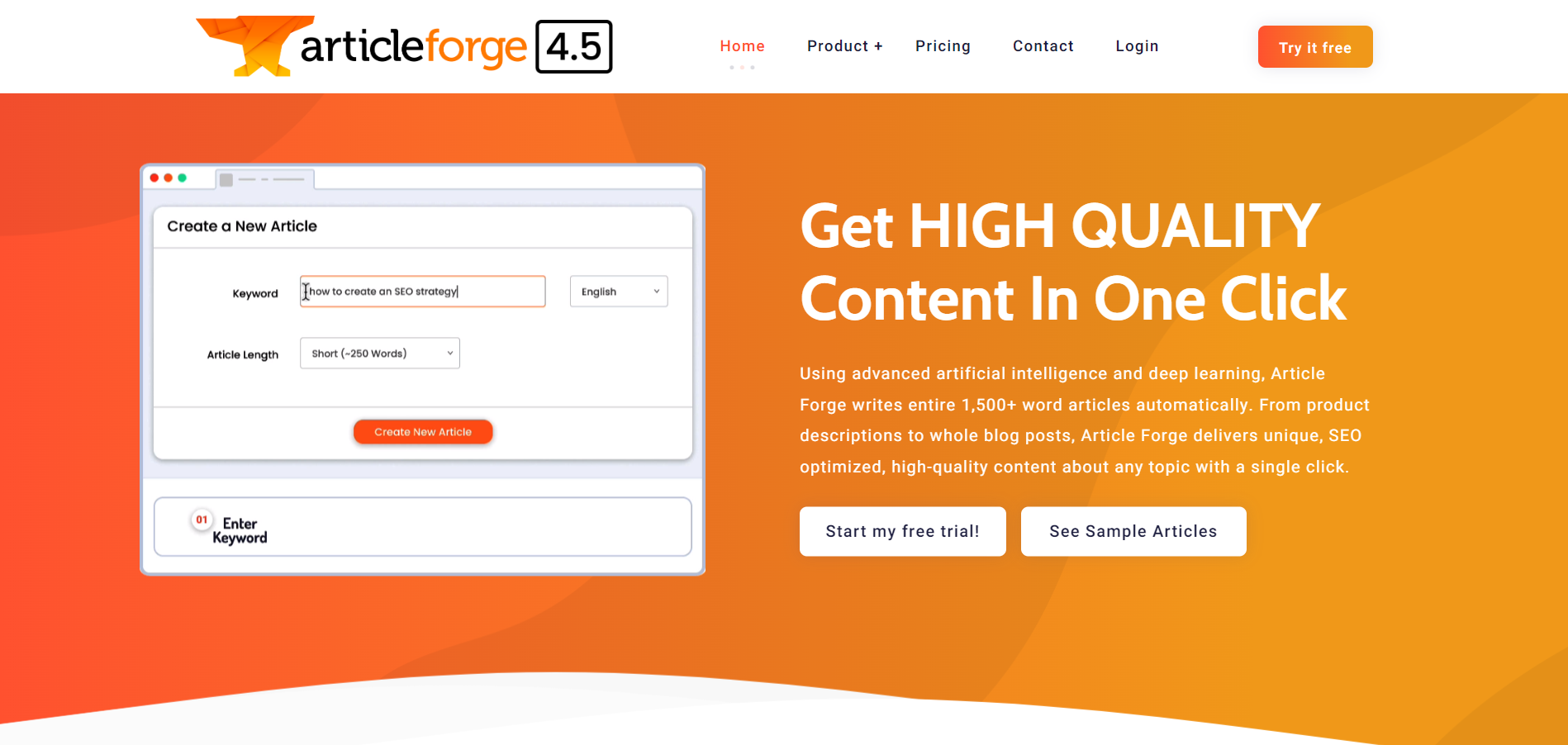 Article Forge main page