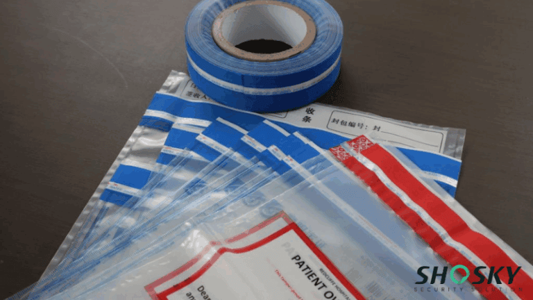 Tamper-evident plastic pouches with visual security tape seals