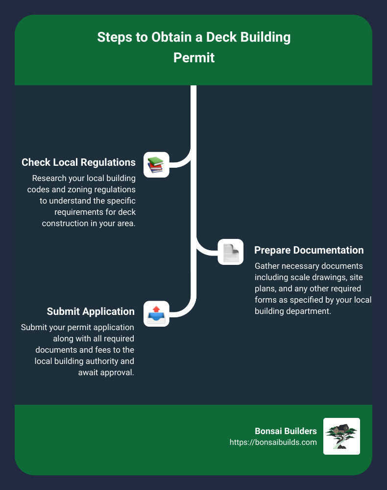 Infographic showing steps to obtain a deck building permit - do i need a permit to build a deck in my backyard infographic infographic-line-3-steps