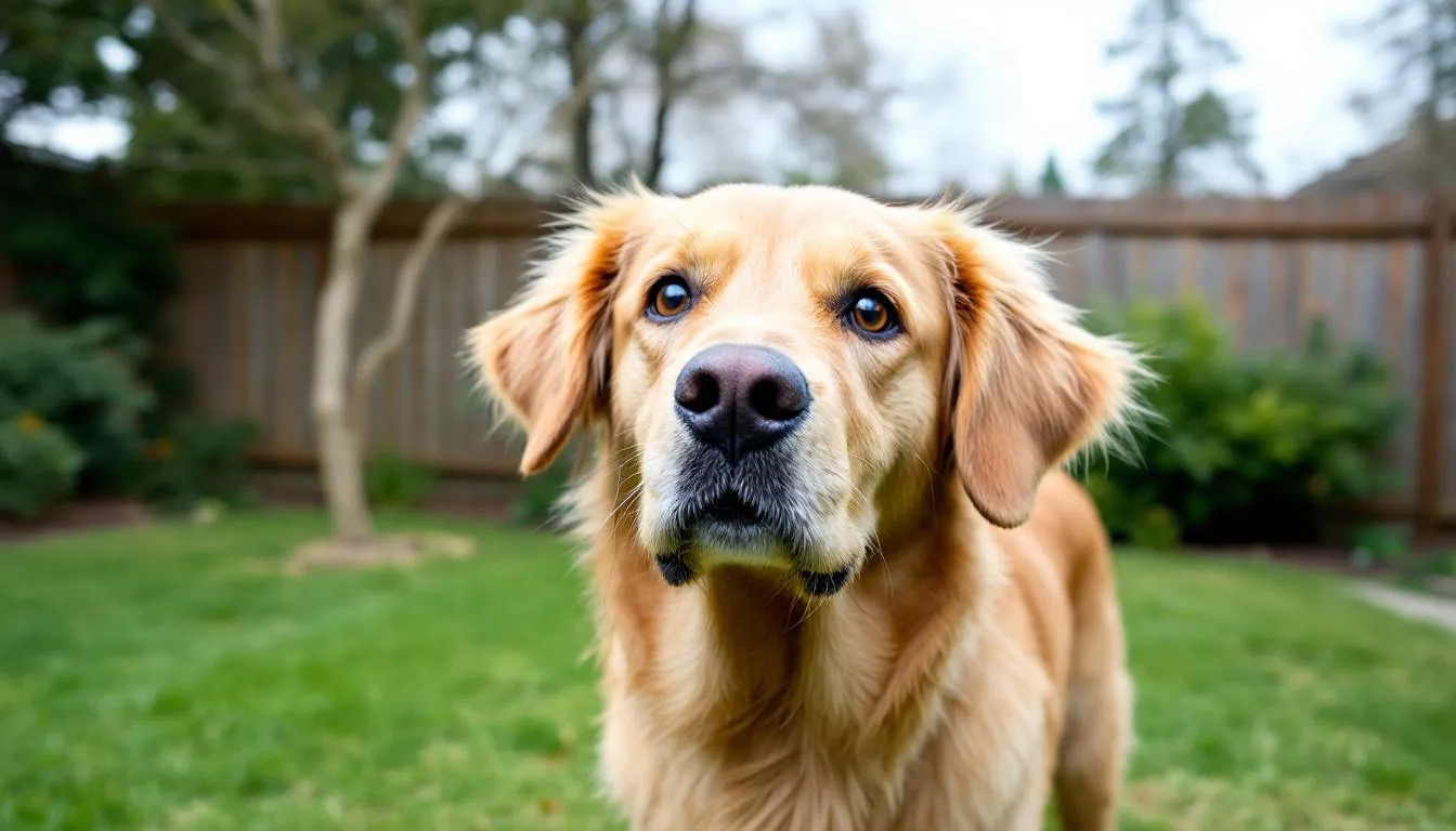 A dog with its ears swiveling in different directions is attentively tracking various sounds in its environment, showcasing its keen sense of hearing. The dog's ear positions indicate curiosity and alertness, reflecting its body language as it responds to the surrounding noises.