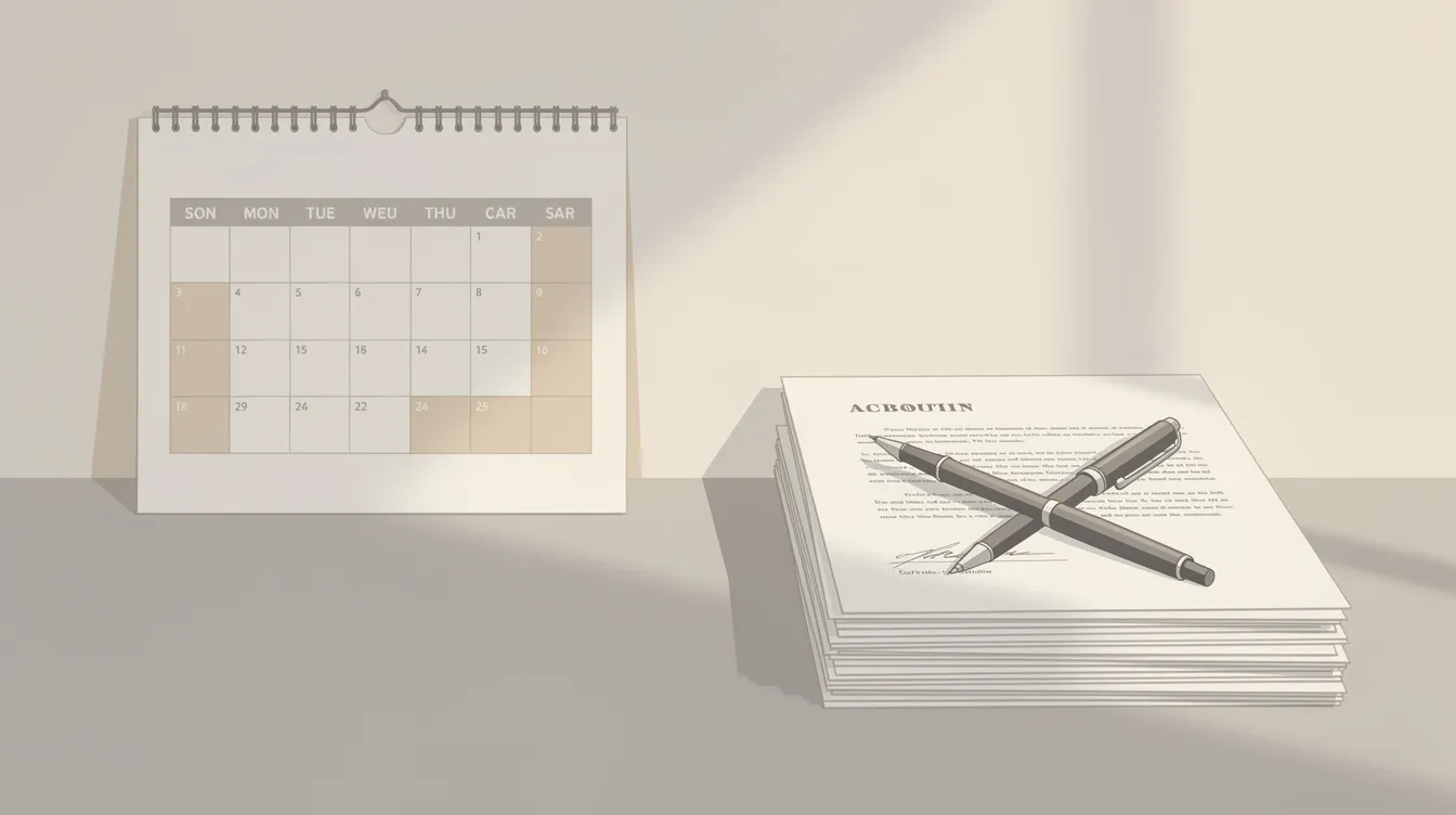 A calendar showing California's six-month divorce waiting period beside legal documents