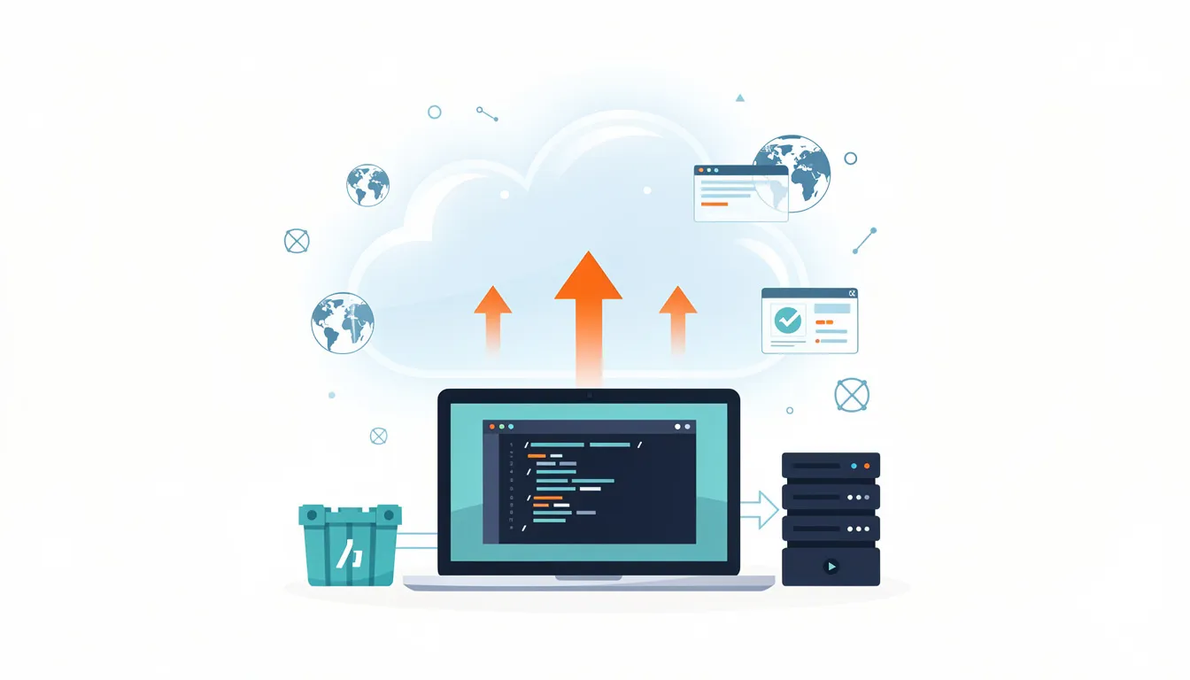 The image depicts a digital interface showcasing the process of deploying an application onto the web, with visual elements representing generative AI technology, such as neural networks and machine learning models. It illustrates the integration of generative AI solutions in the content creation process, emphasizing the benefits of using advanced AI systems in application deployment.