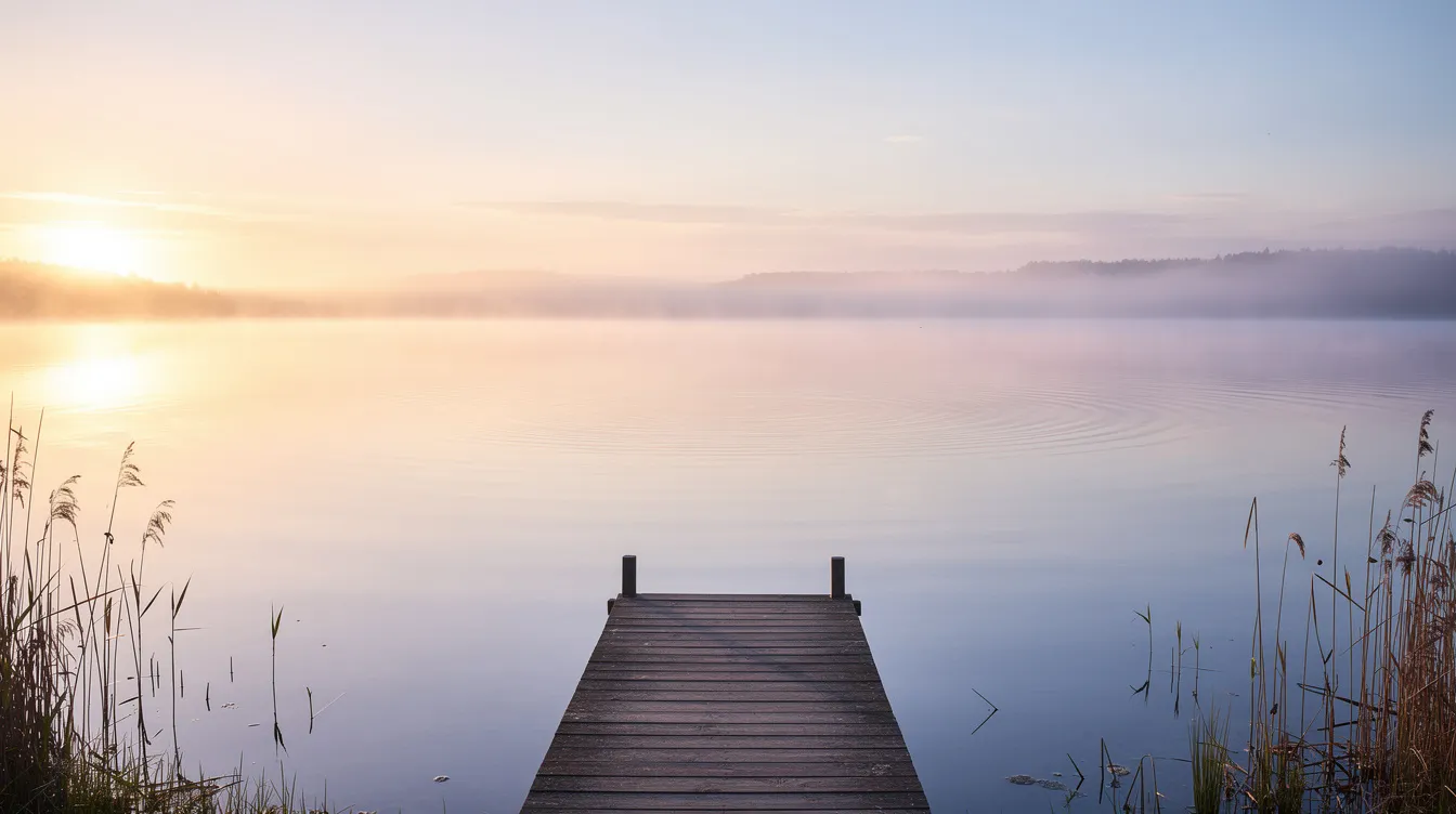 A serene sunrise casts gentle hues across calm water, symbolizing new beginnings and hope, inviting viewers to reflect on their healing journey and the process of releasing trauma. This tranquil scene embodies the connection between nature and mental health, reminding trauma survivors of the importance of emotional and physical health in their recovery process.